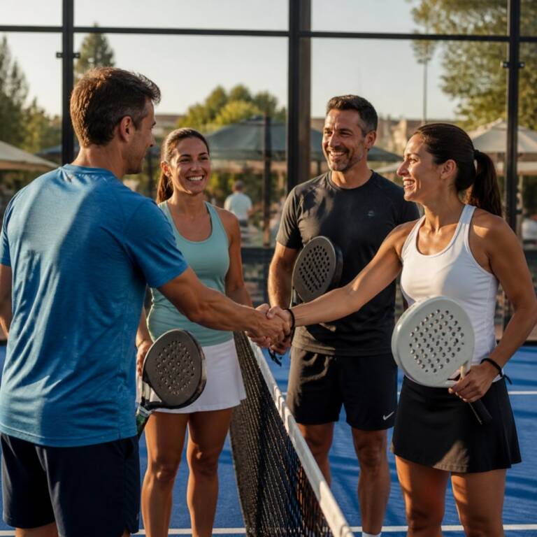 Padel-Spieler beim Handschlag am Netz