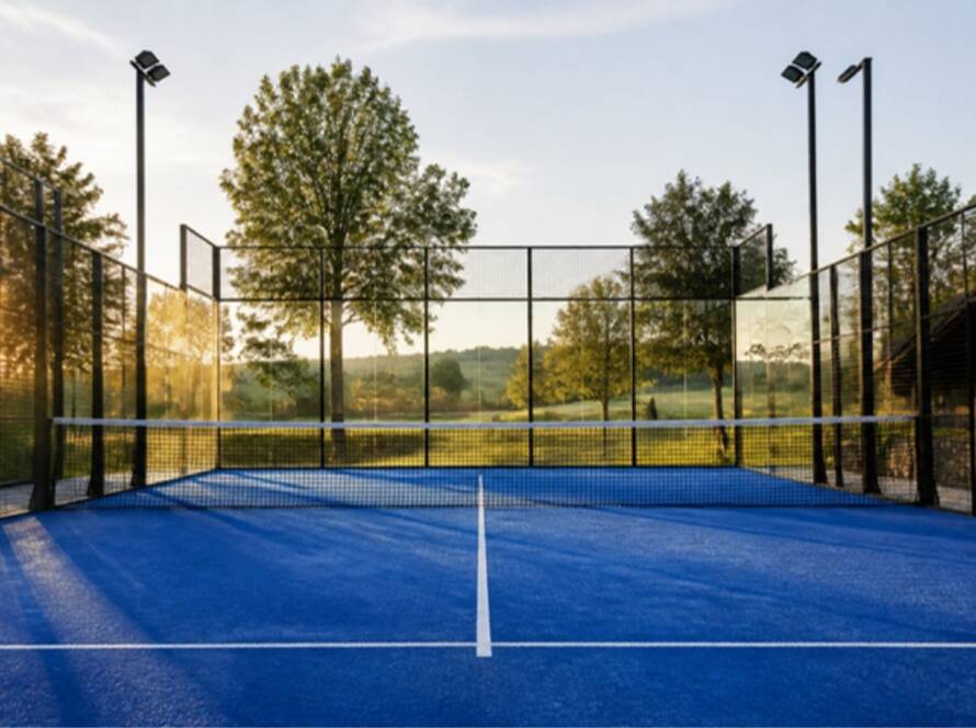 Outdoor-Padel-Court bei Sonnenuntergang